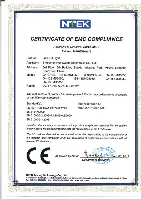 G4 LED AC/DC8-40V Certificate 