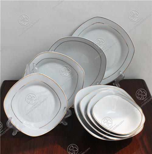 Porcelain Plates,Bowls,Cup&Saucer...with Gold Line, square series