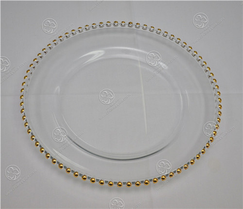 Glass Charger with Gold Beads