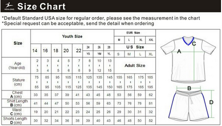 Soccer Uniform Size Chart